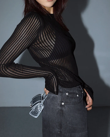 See Through Ribbed Mesh Top