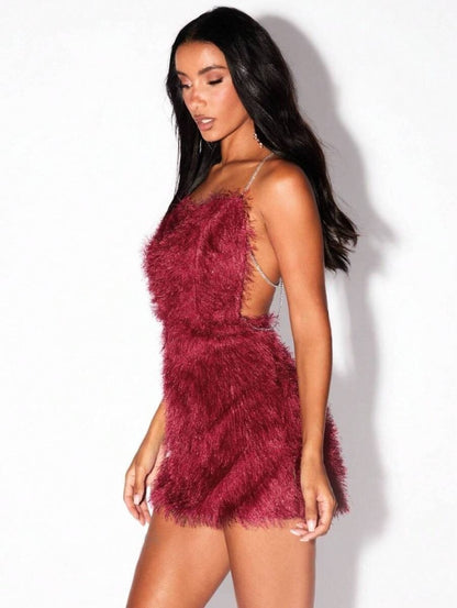 Backless Chain Fringe Mini Dress