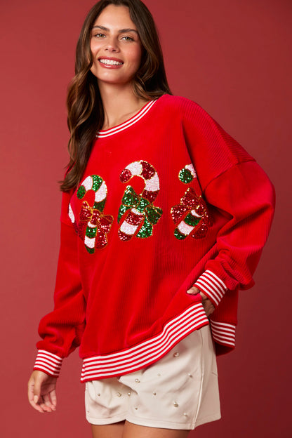 Candy Cane Sequin Sweatshirt