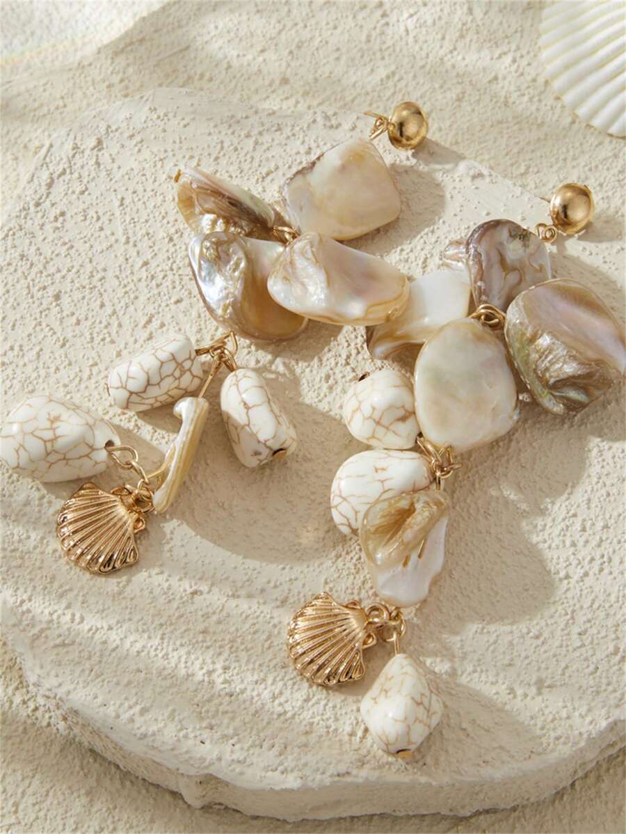 Irregular Shell Stone Scallop Earrings