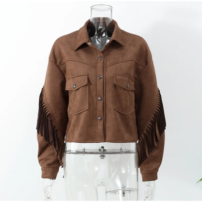 Western Cowboy Street-style Lapel Breasted Fringe Short Jacket