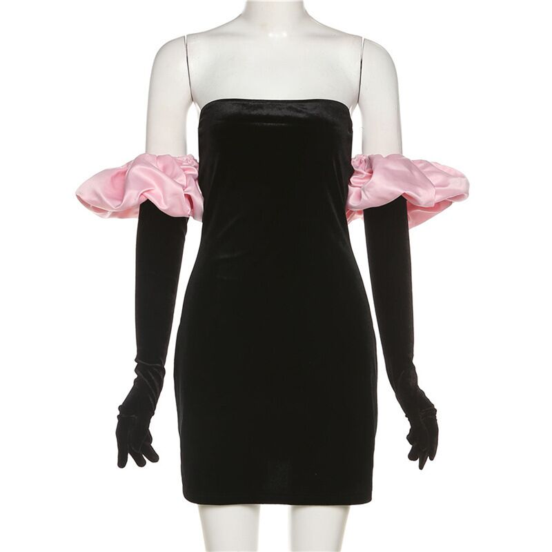 Gloves Bubble Sleeve Slim Mini Dress