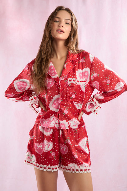 Rose Heart Lace Bow Pajama Set