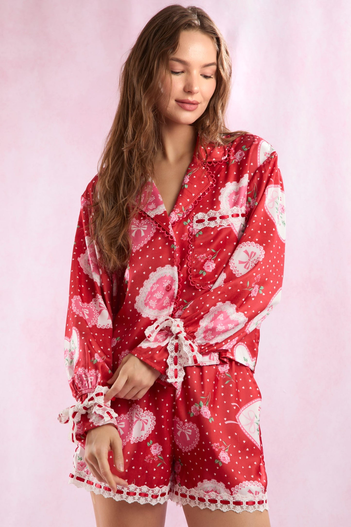 Rose Heart Lace Bow Pajama Set