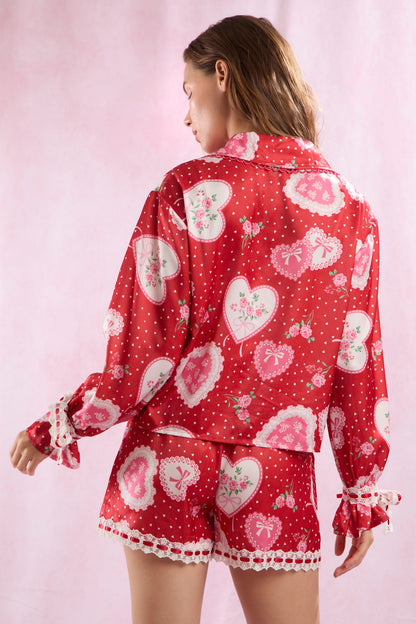 Rose Heart Lace Bow Pajama Set