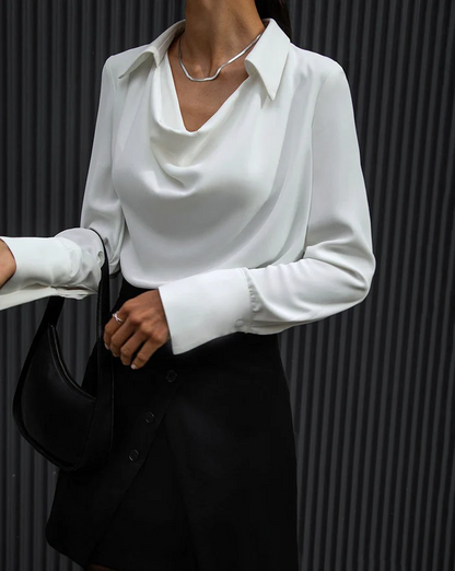 V-Neck Pleated Long Sleeve Blouse