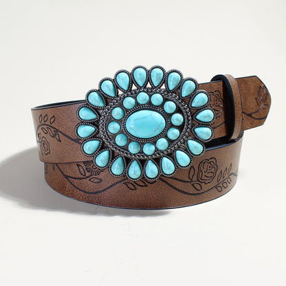 Trendy Rose Pattern Turquoise Bead Belt