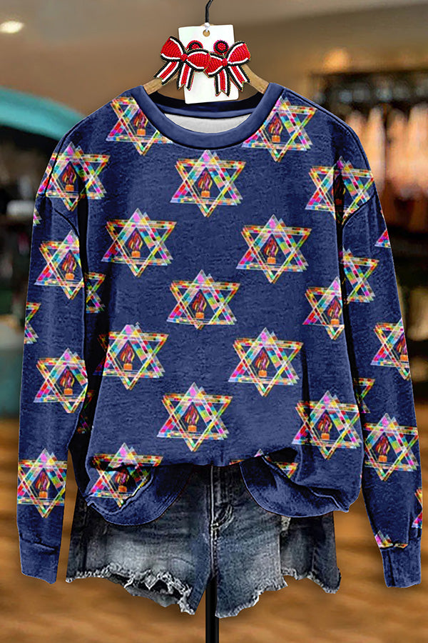 Vintage Hanukkah Menorah Print Sweatshirt