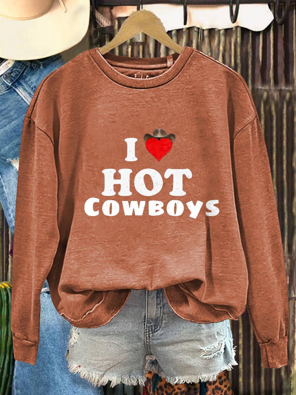 Love Hot Cowboys Print Casual Sweatshirt