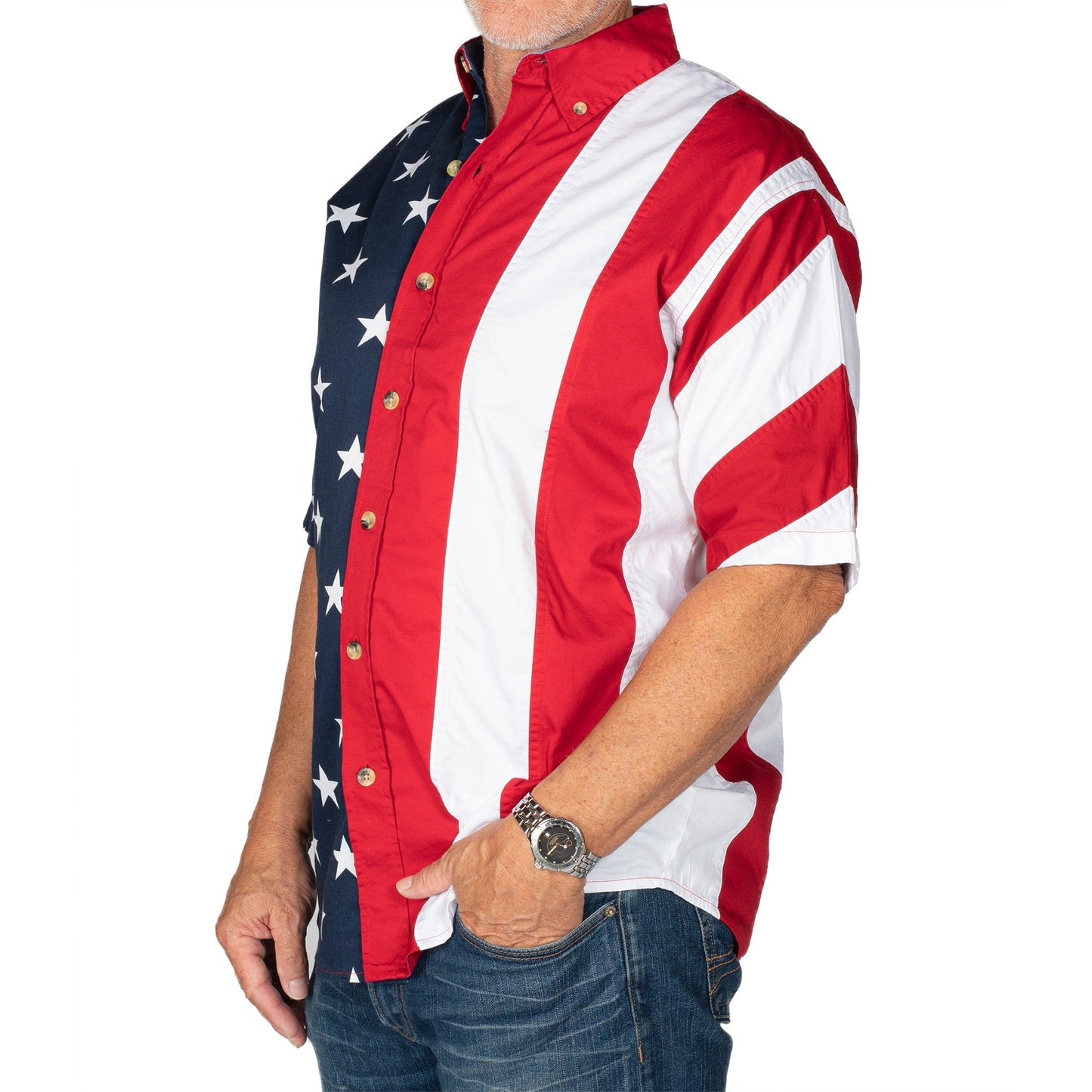 Men's Stars & Stripes 100% Cotton Button-Up Shirt