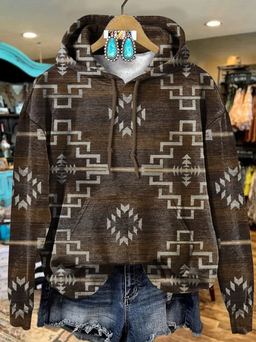 Vintage Brown Aztec Art Print Casual Hoodie Sweatshirt