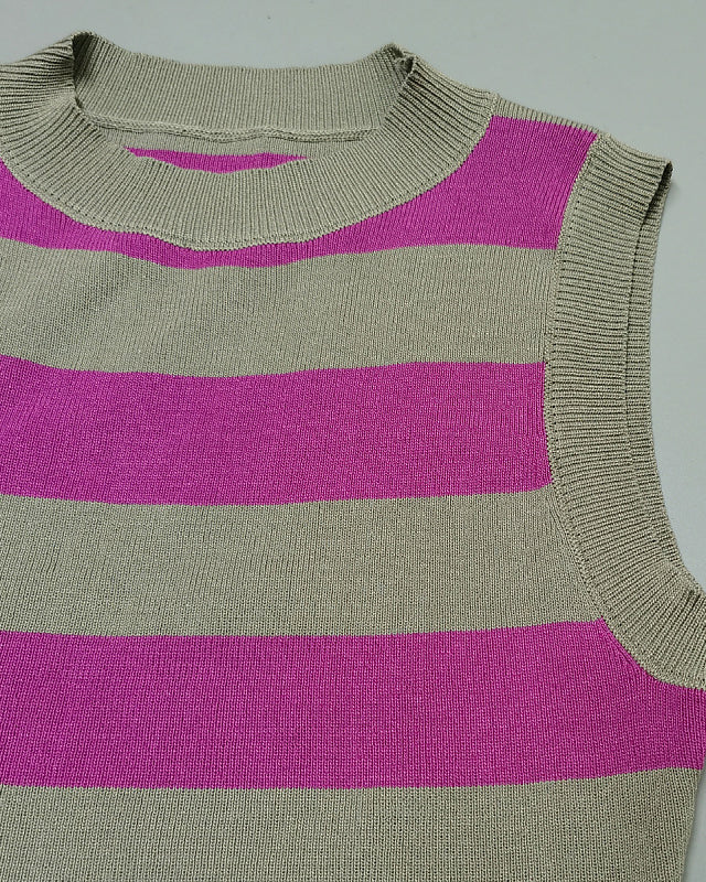 Contrast Striped Crew Neck Sleeveless Vintage Sweater