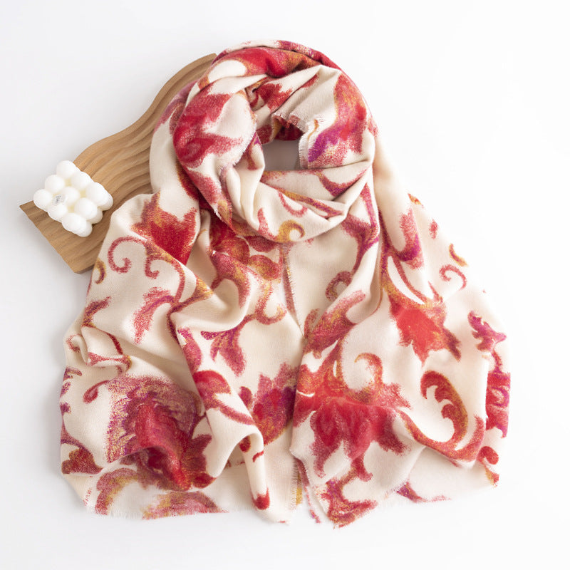 Elegant Floral Scroll Print Scarf