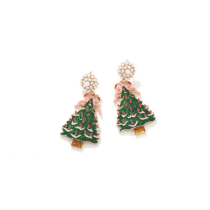 Fashion Bow Rhinestone Christmas Tree Earrings