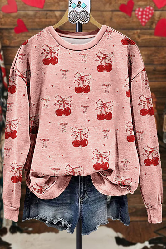 Classic Contrast Valentine's Day Cherry Sweatshirt