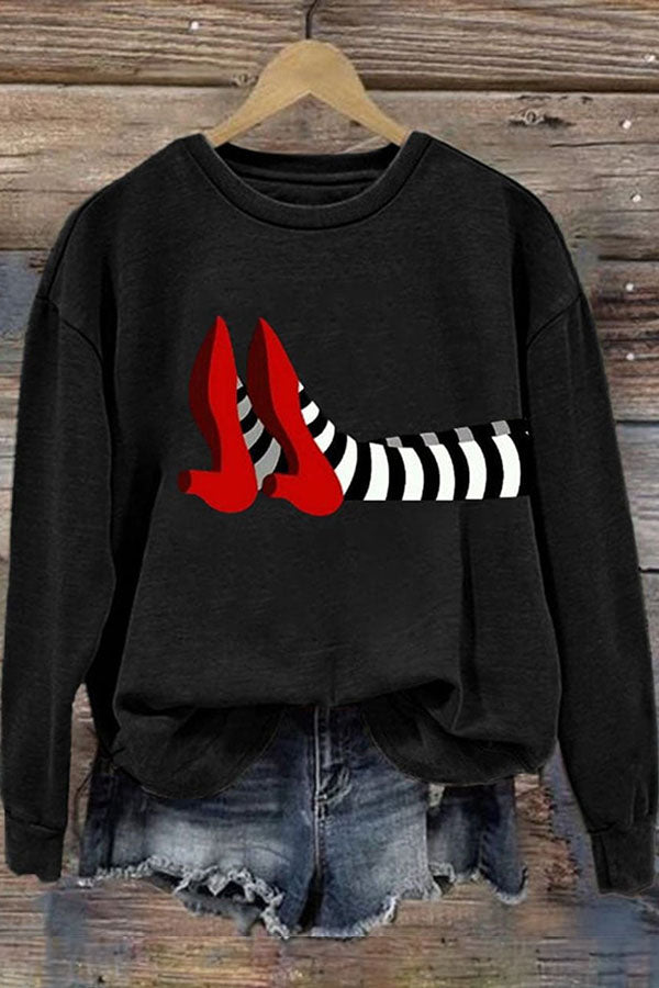 Halloween Red Shoes Print Casual Sweatshirt