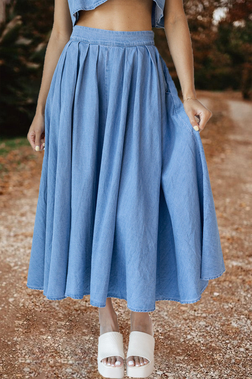 Long Flared Jeans Skirt