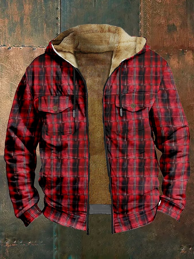 Men's Western Style Printed Hooded Fleece Jacket