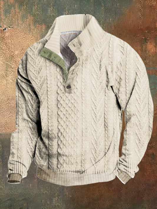 Men's Retro Simple Casual Color Block Stand Collar Sweater