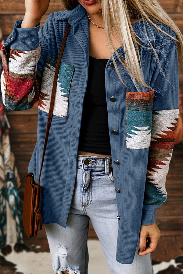 Retro Western Aztec Print Corduroy Jacket