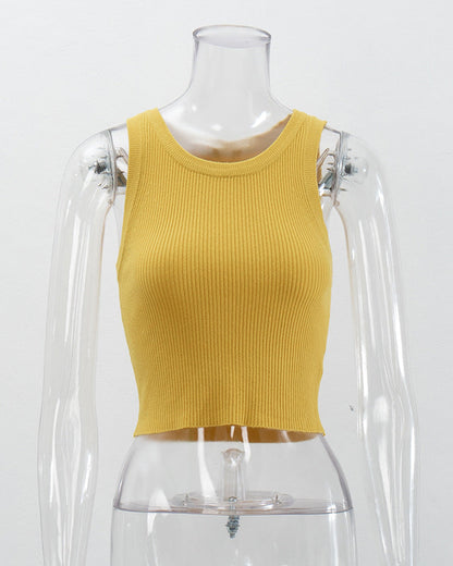 Ribbed Knitted Solid Color Slim Short Camisole