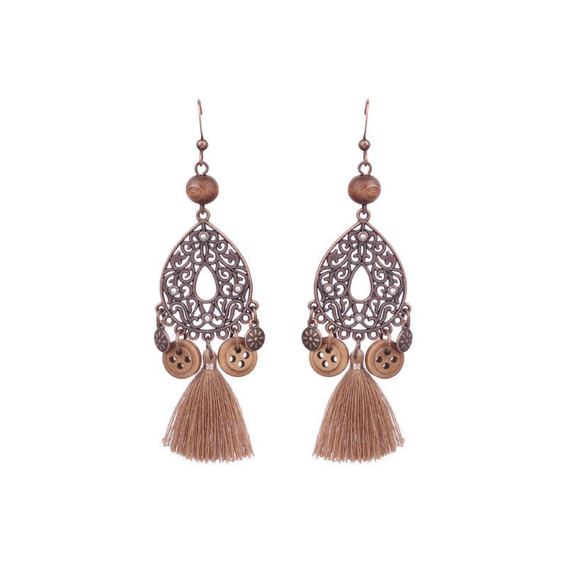 Women's Bohemian Teardrop-shaped Hand-woven Tassel Earrings