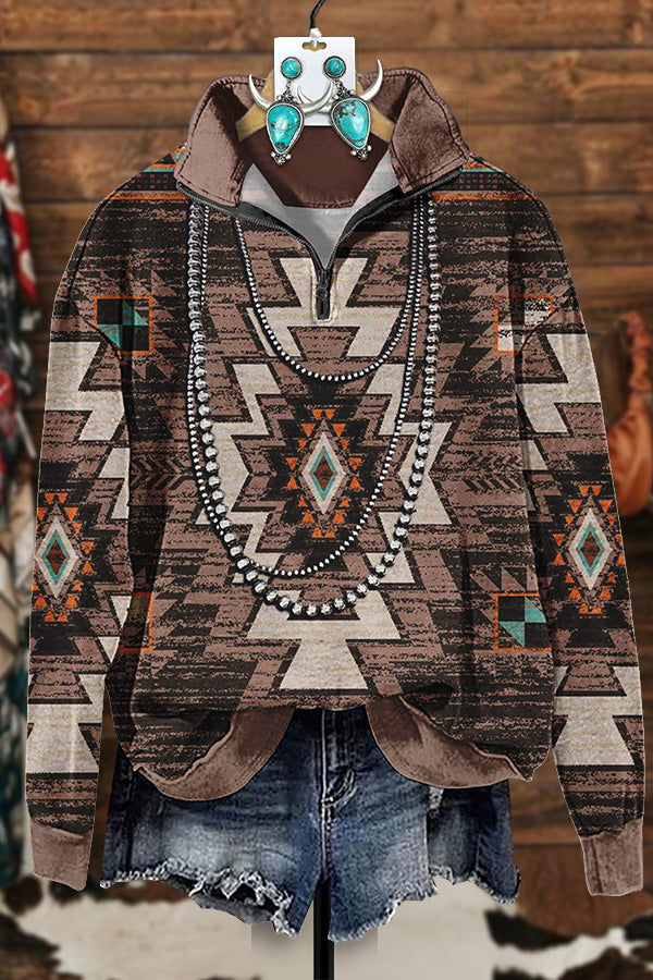 Retro Aztec Classic Zipper Sweatshirt