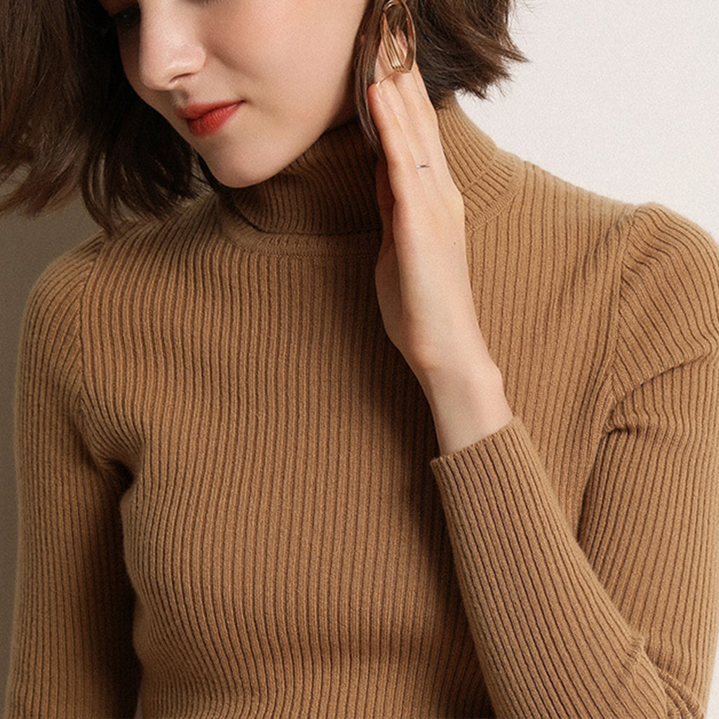 High Collar Bottoming Sweater Women's Slim Solid Color Bottoming Long Sleeve Knitted Sweater