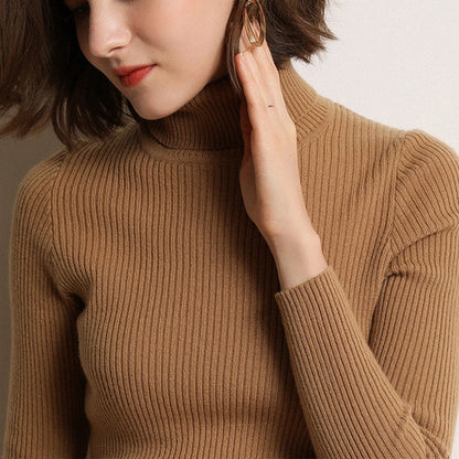 High Collar Bottoming Sweater Women's Slim Solid Color Bottoming Long Sleeve Knitted Sweater