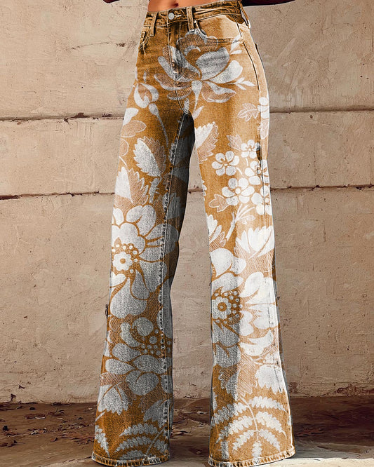 Women's Vintage Floral Print Casual Wide Leg Pants