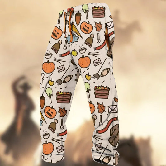 Men's Halloween Pumpkin Skull Print Casual Sweatpants