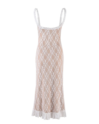 Lace Patchwork Cami Midi Dress