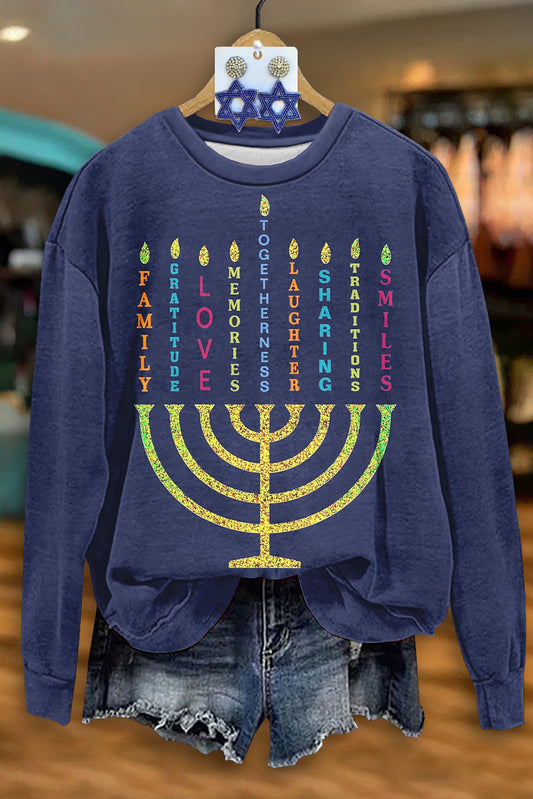 Classic Hanukkah Slogan Print Sweatshirt