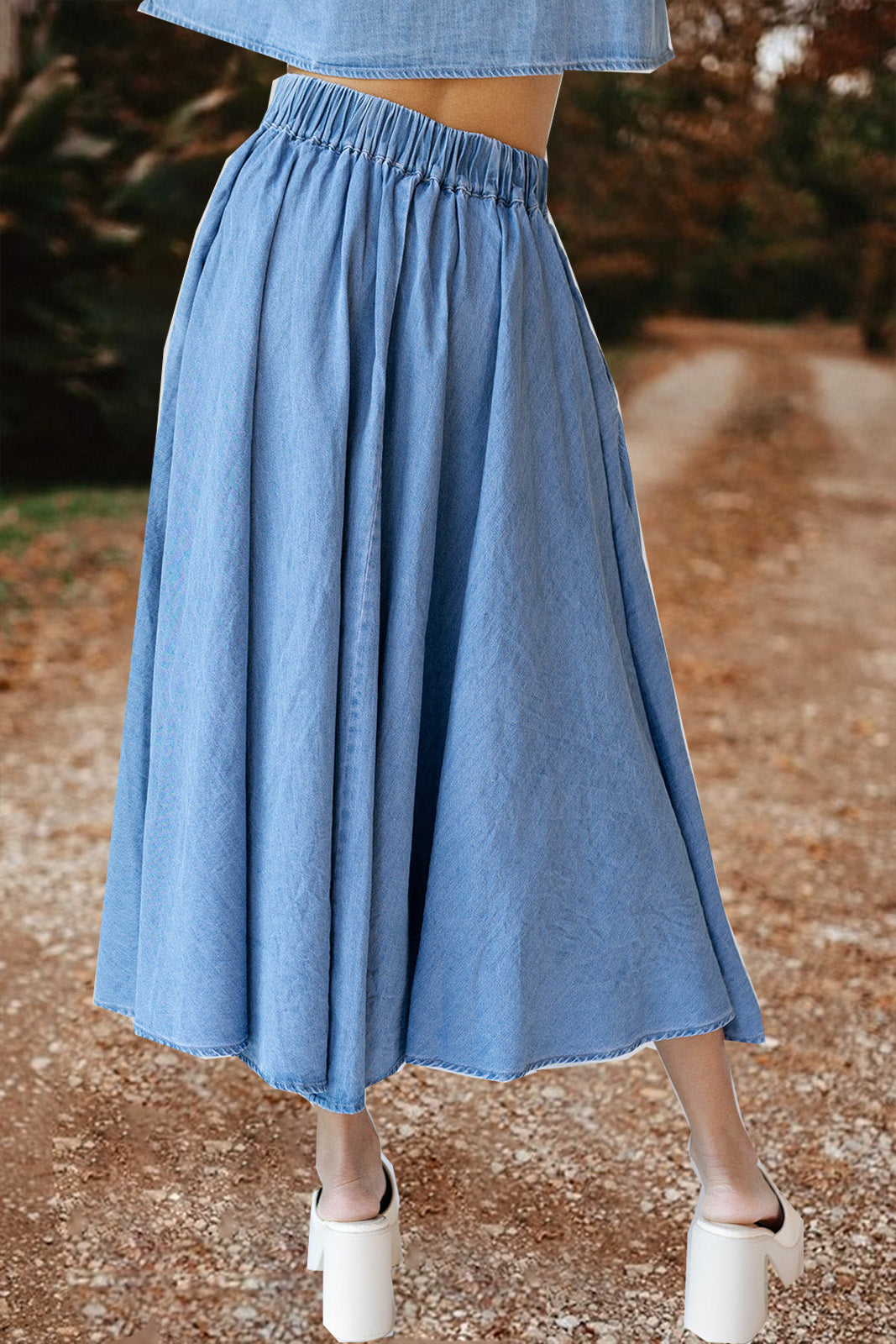 Long Flared Jeans Skirt