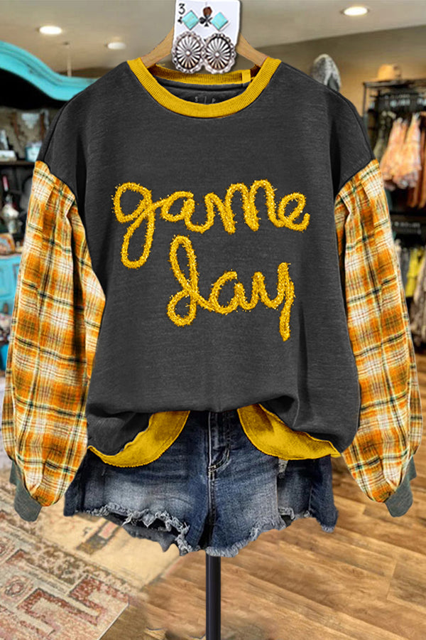 Gameday Plaid Contrast Print Sweatshirt