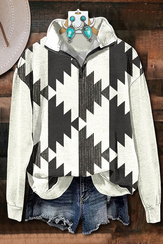 Geometric Print Zipper Sweatshirt