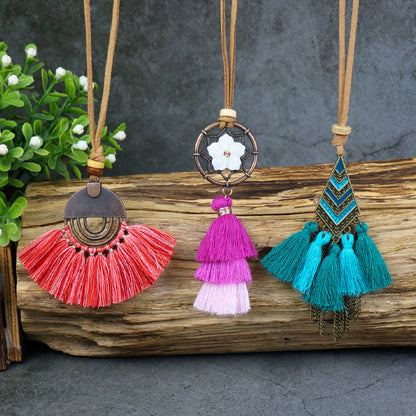 Women's Bohemian Tassel Flower Pendant Necklace