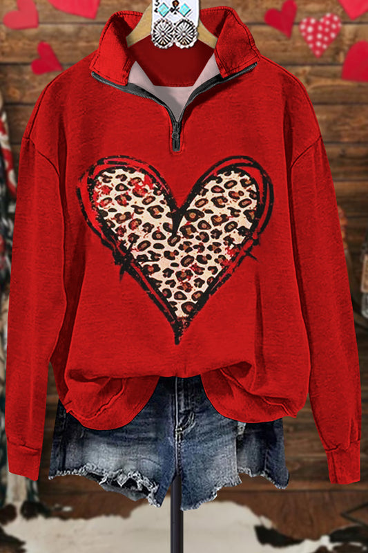 Classic Contrast Leopard Print Heart Valentine's Day Sweatshirt