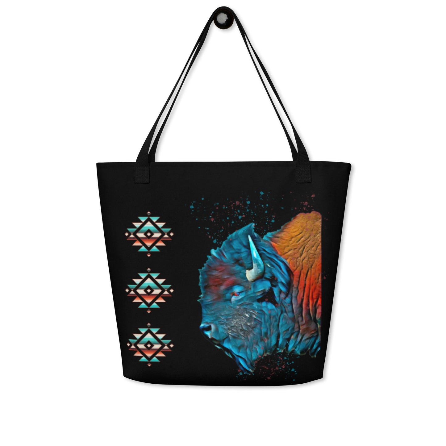 Watercolor Bison All-Over Print Large Tote Bag