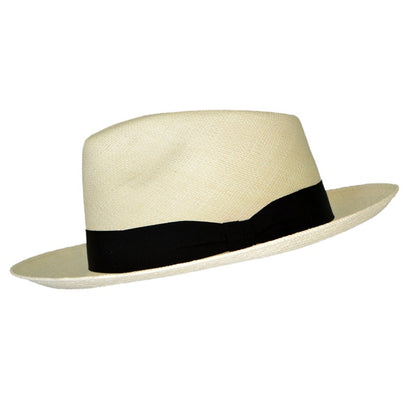 Teardrop Fedora Panama Hat | Natural Color Straw | Brisa Weave | Black Band | Handwoven in Ecuador - GPH - HatBox Included-FREE SHIPPING