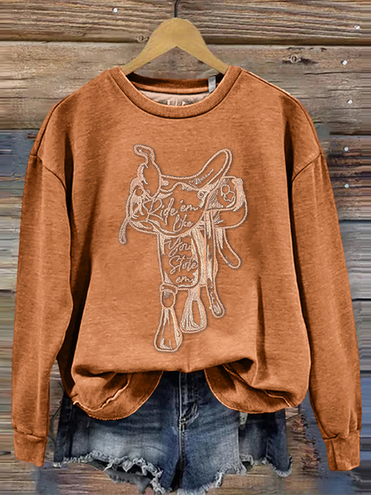 Retro Tribal Horse Racing Embroidery Casual Sweatshirt