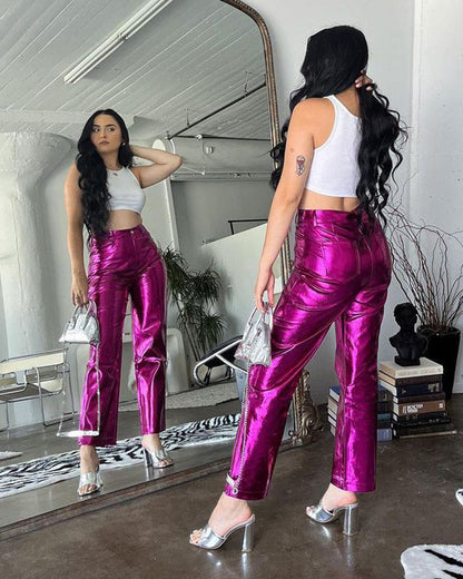 Butt Lift Straight Leg Leather Pants