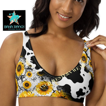 Yeehaw Cow Print Sunflower Bikini Top