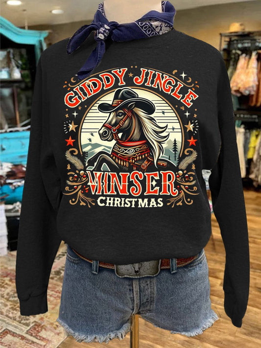 Western Christmas Horse Print Casual Sweatshirt