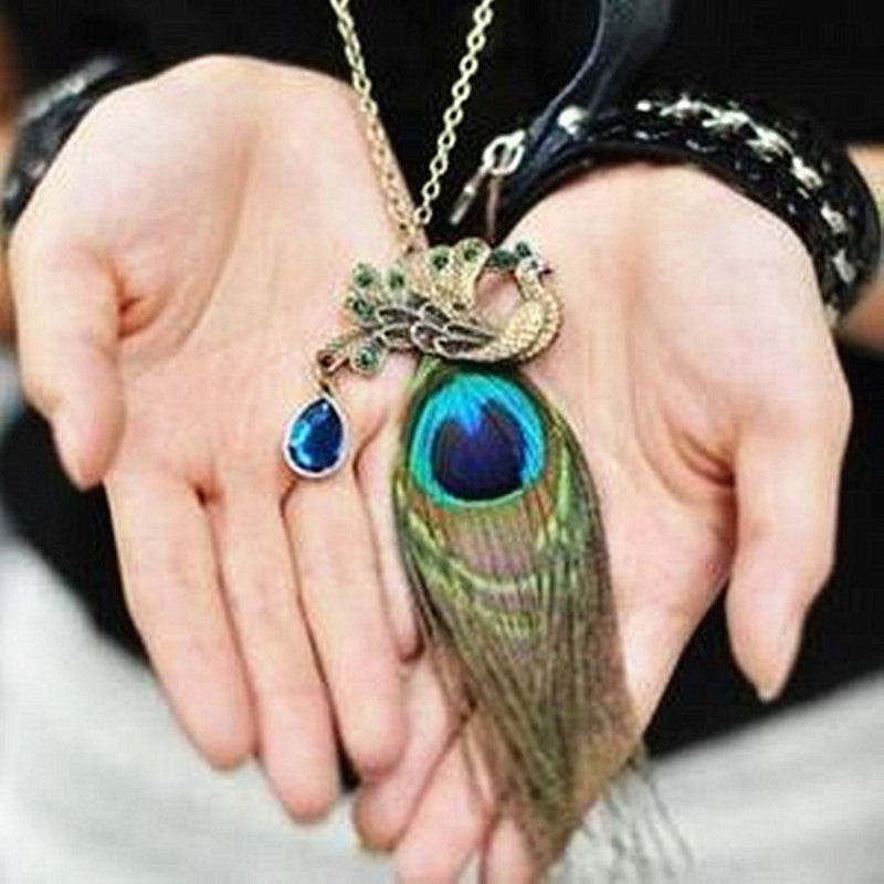 Bohemian Vintage Peacock Feather Necklace