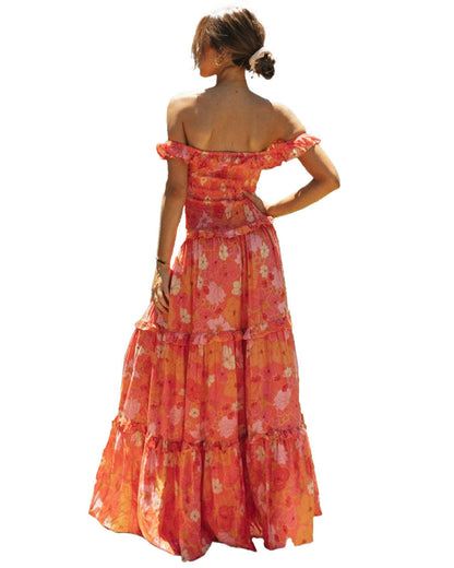 Small Floral Print Fresh and Sweet Breast-Wrap Long Dress