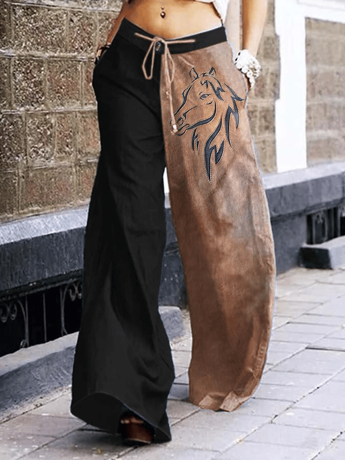 Vintage Ethnic Print Wide Leg Pants