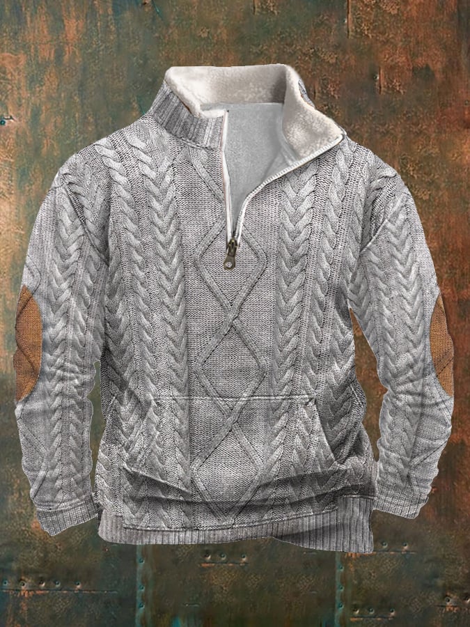 Men's Retro Knitted Printed Fleece Sweatshirt