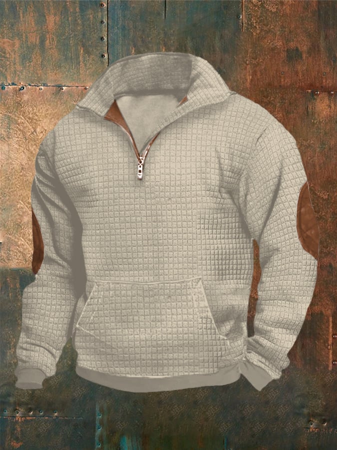 Men's Stand Collar Zipper Long Sleeve Casual Sweatshirt