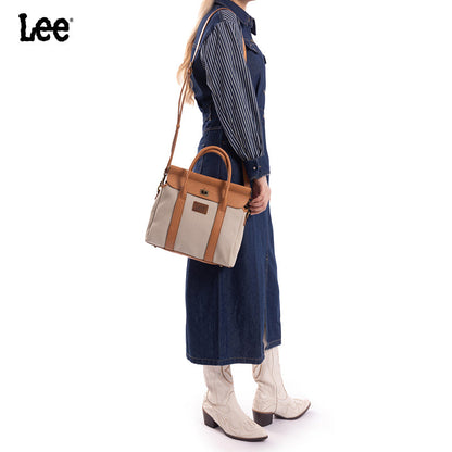 Lee Denim Canvas Leather Blend Crossbody Tote Bag